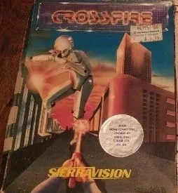 Box art: Crossfire for the Apple ][ and Atari 400/800 disk/cassette/cartridge