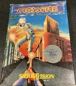 Box art: Crossfire for the Apple ][ and Atari 400/800 disk/cassette/cartridge