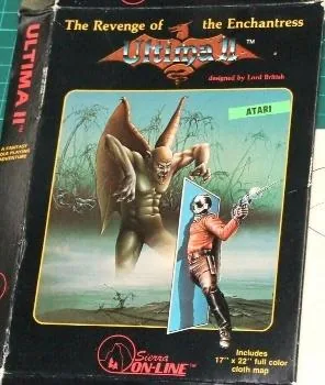 Box art: Ultima II: The Revenge of the Enchantress for the Apple ][, Atari 400/800, and IBM PC/PCjr