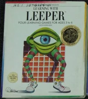 Box art: Learning with Leeper for the Apple ][, Atari 400/800 (disk and cartridge), and Commodore 64 disk and cartridge