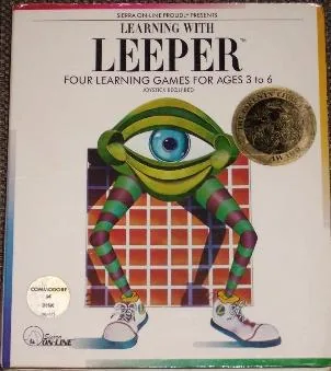 Box art: Learning with Leeper for the Apple ][, Atari 400/800 (disk and cartridge), and Commodore 64 disk and cartridge