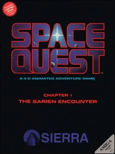 Box art: Space Quest Chapter I: The Sarien Encounter for IBM PC/Tandy 1000, Atari ST, Amiga, and Mac