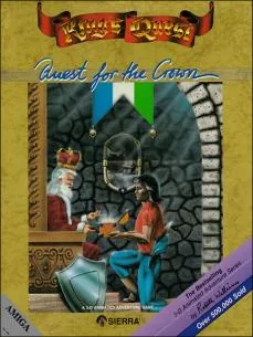 Box art: King’s Quest: Quest for the Crown for the IBM PC/Tandy 1000 (256K), Apple ][, Atari ST, Mac, and Commodore Amiga