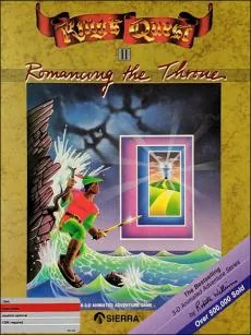 Box art: King’s Quest II: Romancing the Throne for the IBM PC/Tandy 1000 (256K), Apple ][, Atari ST, Mac, and Commodore Amiga