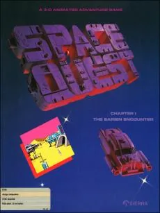 Box art: Space Quest Chapter I: The Sarien Encounter for the IBM PC/Tandy 1000, Atari ST, Mac, and Commodore Amiga